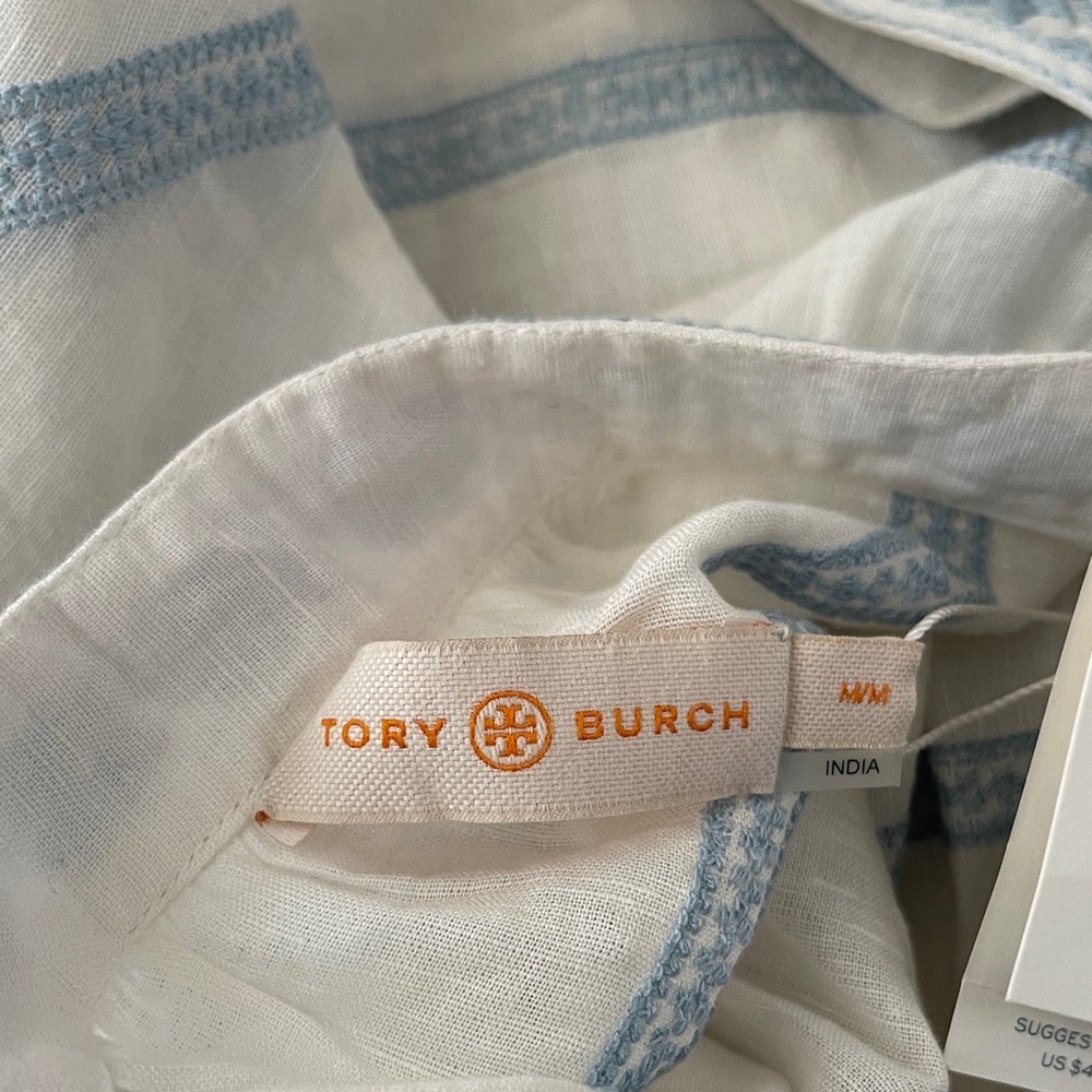 Tory Burch Light Blue and White Striped Midi Dress - Picture 11 of 16
